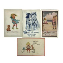 Four Antique Early 1900s Postcards Big Eyed Googly Eye Children Postally Used - £15.96 GBP