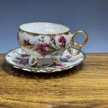 Vintage Royal Sealy China Three Ring Footed Cup &amp; Saucer Iridescent Gold... - $50.18