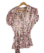 Y2K Satin Blouse Top Tie Back Size Large Cato Geometric Button Up NEW Vi... - $95.72 CAD