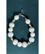 Handcrafted Bracelet, White Ceramic and Metal beads with silver accents - $12.38