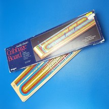 1992 Pressman 3211 Wood Cribbage Board Continuous 3 Lane Track Pegs - $13.85