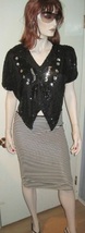 Vintage VALACHI CREATIONS Fashion Butterfly Beaded SEQUIN Black Top Blou... - $35.00