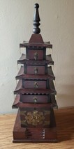 Vintage Japanese Wooden Pagoda Shaped Large Jewelry Box 24” Tall - £274.44 GBP