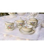 Noritake Morimura Japan 7 Piece Porcelain Tea Set Vintage Peonies Gold Trim - $61.74