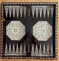 Handmade, Wooden Backgammon Board, Wood Chess Board, Mother of Pearl Inlay (21&quot;) - £467.62 GBP