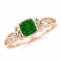 Authenticity Guarantee 
Vintage Style Cushion Emerald Solitaire Ring in 14K R... - £1,186.06 GBP