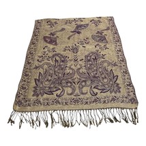Vintage Pashmina Silk Blend Shawl – 70% Pashmina 30% Silk, Purple &amp; Gold... - $428.72 MXN