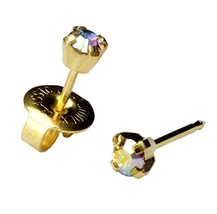 Studex System 75 Hypoallergenic 3mm Mini Gold Rainbow Crystal Pronged Studs Ear  - £6.14 GBP