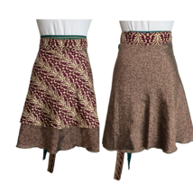 Reversible Wrap Skirt Double Layer One Size Bohemian Geometric Green Maroon - $24.75