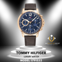 Tommy Hilfiger Men’s Quartz Brown Leather Strap Blue Dial 46mm Watch 1791532 - £96.08 GBP