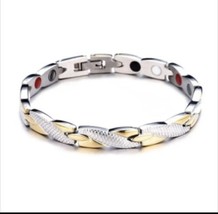 Stylish Men&#39;s Titanium Steel Magnetic Bracelet Two-tone Snake Print Desi... - £15.77 GBP