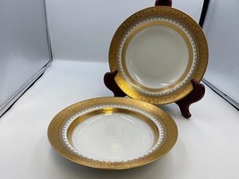 Set of 2 Faberge IMPERIAL HERITAGE Gold &amp; White Rim Soup Bowls - £286.72 GBP