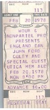 John Ford Coley Concert Ticket Stub Février 20 1978 Utica New York - £40.26 GBP