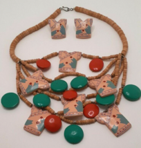 Hand Painted Wooden Bead Necklace and Earring Set  - £9.40 GBP