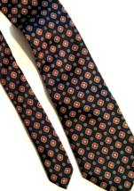 Silk necktie by Pomeroy&#39;s navy blue with red design 57 ins made USA - £7.87 GBP