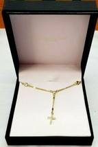 Christian Siriano New York Y Necklace Gold Silver Plate Cross Cubic Zirconia&#39;s - £28.45 GBP