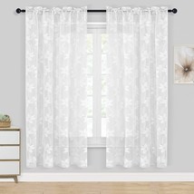 White Curtain Panels, 42 X 63 Inches Long, Set Of 2 Dwcn Floral Lace Sheer - £30.43 GBP