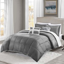 FULL/QUEEN True North GRAY Mink Sherpa Ultra soft 5-pc Comforter Set - £119.53 GBP