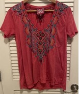 Johny Was Sanoma Embroidered Everyday Tee Size S Oversized v Neck - $89.99