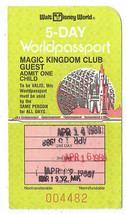 1988 Magic Kingdom Club Walt Disney World 5 day worldpassport Used Child Ticket - £34.71 GBP