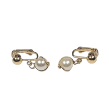 SARAH COVENTRY GOLD TONE FAUX PEARL DANGLE CLIP ON EARRINGS VINTAGE - £5.69 GBP