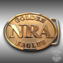 Vintage Belt Buckle Golden NRA Eagles Oval Embossed National Rifle Association - £23.37 GBP