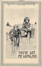 You&#39;ve Got Me Going Kid~Woman In Car Chases Man On BICYCLE-1912 Comic Postcard - £8.02 GBP