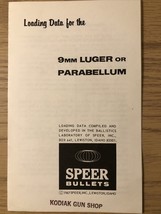 1967 SPEER  RELOADING MANUAL FOR THE 9MM LUGER OR PARABELLUM - $7.20