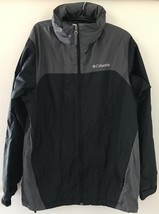 Columbia Black Gray Nylon Windbreaker Rain Parka Hooded Jacket S 44&quot; - $29.69