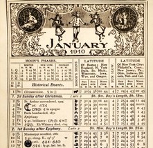 January February 1910 Calendar Page Moon Phase Sun Double Side Ephemera ... - $29.99