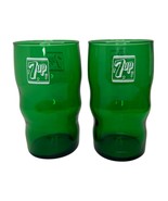 Lot of 2 Wavy Green 7UP Soda Fountain Drinking Glasses Tumblers MCM - $18.69