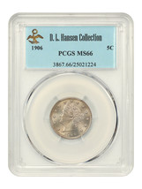 1906 5c PCGS MS66 ex: D.L. Hansen - $2,418.94