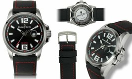 NEW Studer Schild 1538M Men&#39;s Hollerith Analog Red Accented Black Leather Watch - £39.52 GBP