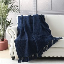 Boho Style Textured Knitted Home Decorative Blanket For Couch, Sofa, And Bed, - £33.86 GBP