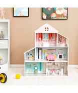 3-Tier Toddler Dollhouse with 8 PCS Furniture Kids Pretend Toy Set with ... - $118.99