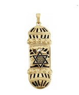 14K Yellow Gold Mezuzah Pendant with Blue Enamel - €656,76 EUR