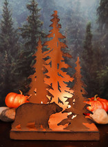 Ebros Metal Art Rustic Forest Black Bear By Pine Trees Night Light Sculpture - £37.56 GBP