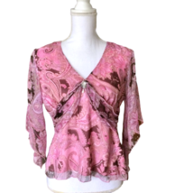 Spenser Jeremy VTG Y2K 100% Silk Flowy Embellished Blouse Size PM Pink Lined - £17.79 GBP