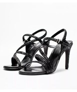 Zadig &amp; Voltaire Marilyn Dream Black Glitter Strappy Leather Heels Sanda... - $98.99