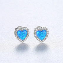 S925 Love Earrings Opal Opal Zircon Sterling Silver Earrings High-End Ear - £23.18 GBP