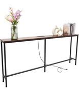 63 Inch Sofa Table，Narrow Console Table With Power Outlet，Slim, Rustic B... - $77.95