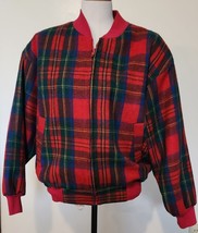 Adolfo Royalty Collection Plaid Wool Blend Bomber Jacket Coat Tartan Red... - £19.35 GBP