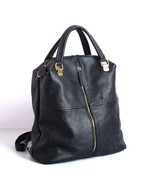 Women Backpack Handbag Black Solid Genuine Leather Rucksack Double Shoul... - £79.44 GBP