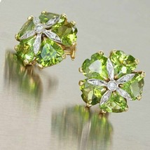 2ct Simulated Peridot Flower Design Stud Earrings Gold Plated 925 Silver - £95.26 GBP