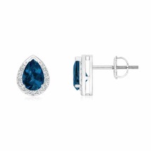 London Blue Topaz Stud Earrings For Women with Diamond in 14K Gold (AAA, 6x4MM) - £632.20 GBP