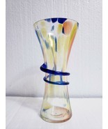 Art Glass 8&quot; Vase w/End of Day Splatter, Cobalt Blue Trailing *READ DESC... - £10.27 GBP