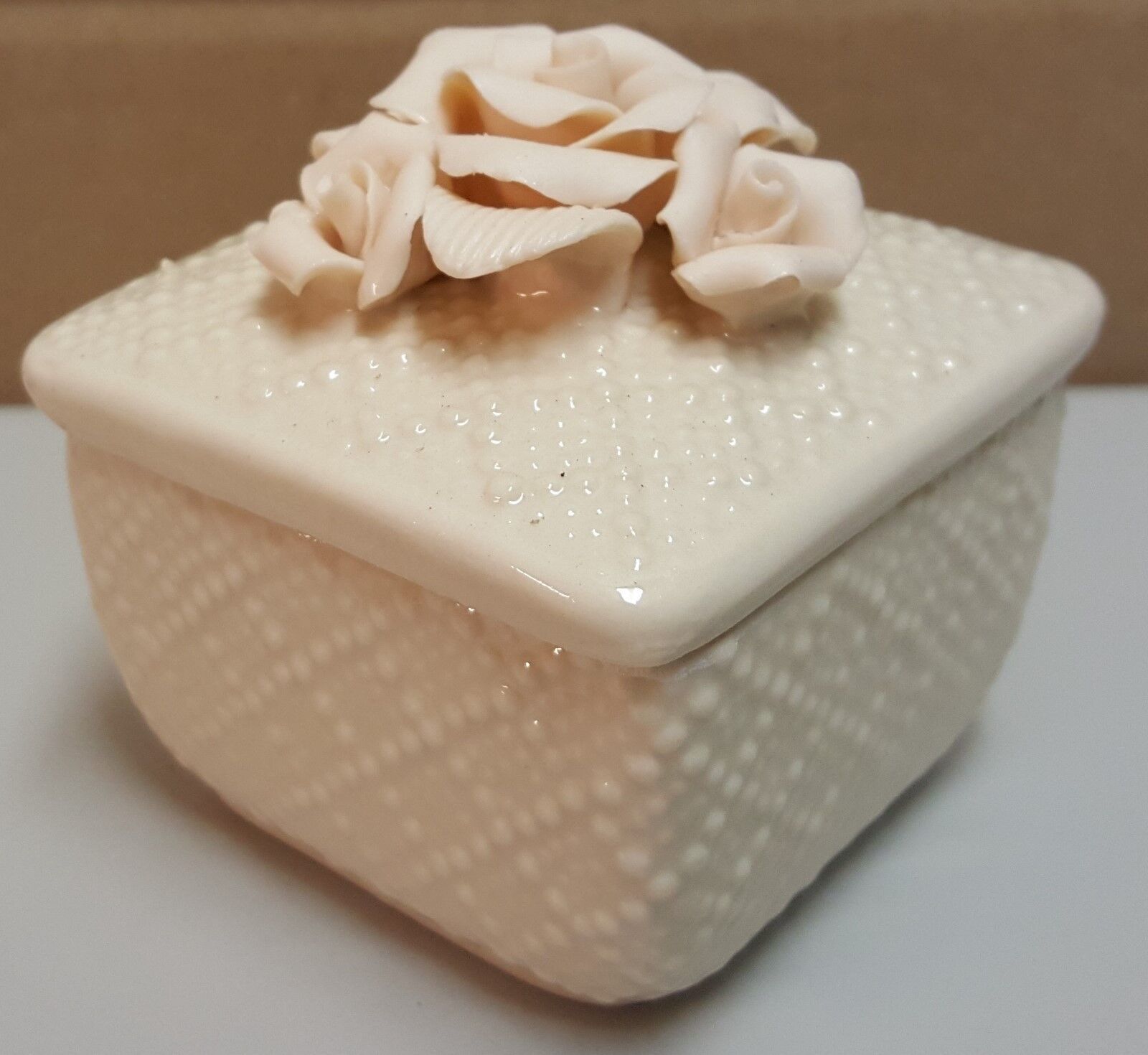 I) Glass Trinket Jewelry Floral Flower Box with Lid 3&quot; x 3&quot; - $3.95
