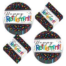 HOME &amp; HOOPLA Happy Retirement Party Paper Dessert Plates and Napkins (Serves 16 - £11.46 GBP
