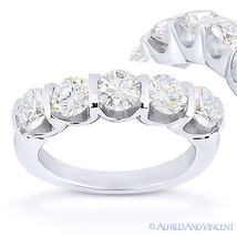Forever Brilliant Round Cut Moissanite 14k White Gold 5-Stone Ring Wedding Band - £901.58 GBP+