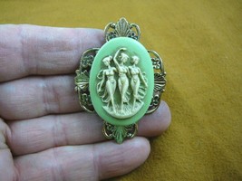 (CM70-40) THREE MUSES Graces Women goddesses green CAMEO Pin Pendant Jewelry - £26.14 GBP